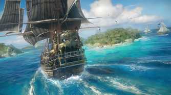A ship sailing to an island