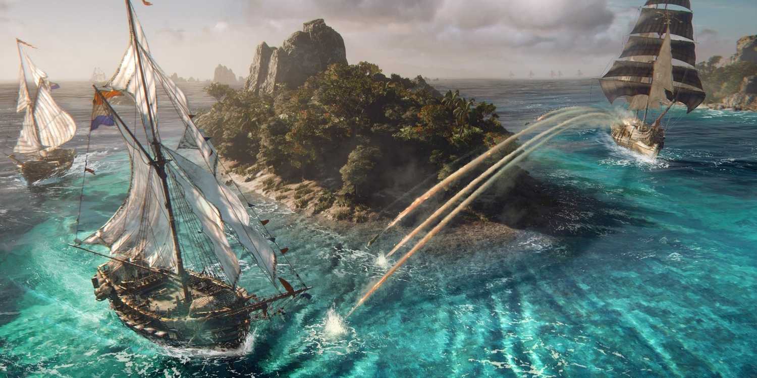 A ship battle over an island