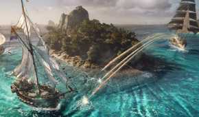 A ship battle over an island