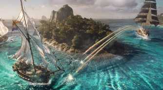 A ship battle over an island