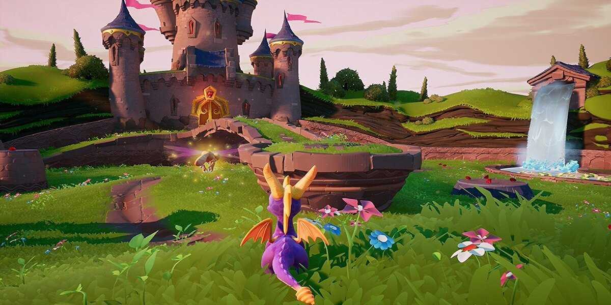 Spyro running towards a castle