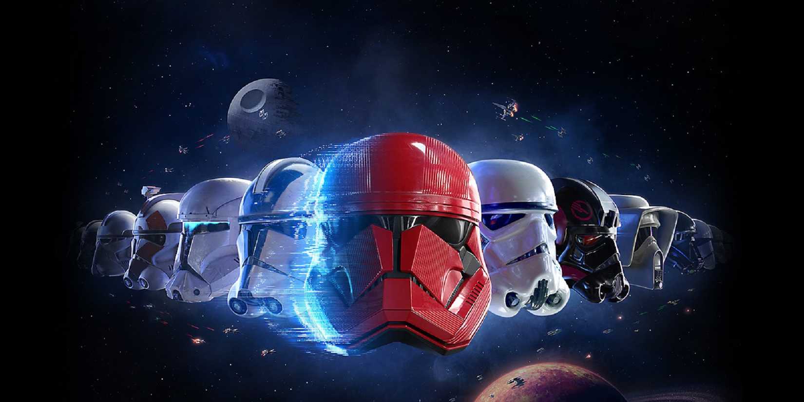 The helmets cover art for Star Wars Battlefront 2 Celebration Edition