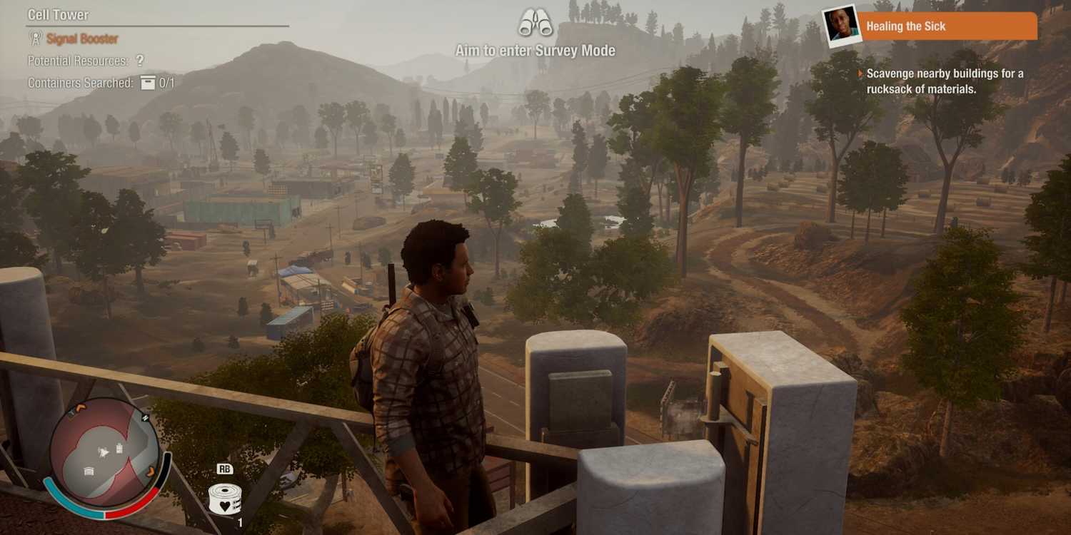 A man standing on a cell tower