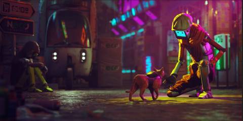 A robot petting a cat