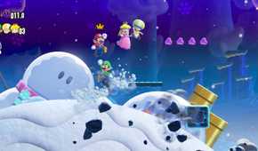 Players traversing a snow world in Super Mario Bros. Wonder