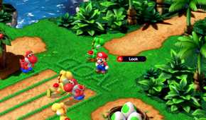 Super Mario RPG Mario grabbing Boo's flag from the GOAL sign.