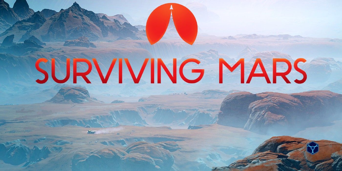 The Surviving Mars title and log with a desert planet as the background