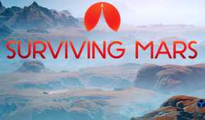 The Surviving Mars title and log with a desert planet as the background