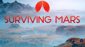 The Surviving Mars title and log with a desert planet as the background