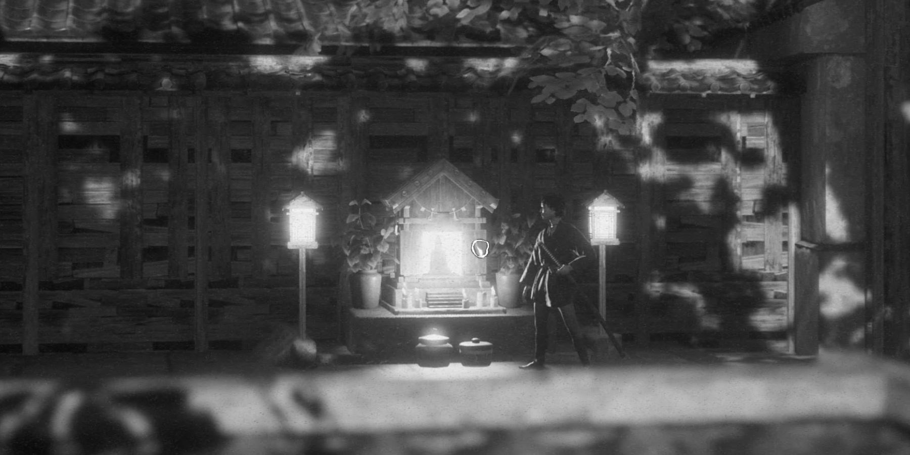 A screenshot of a saving shrine in Trek to Yomi