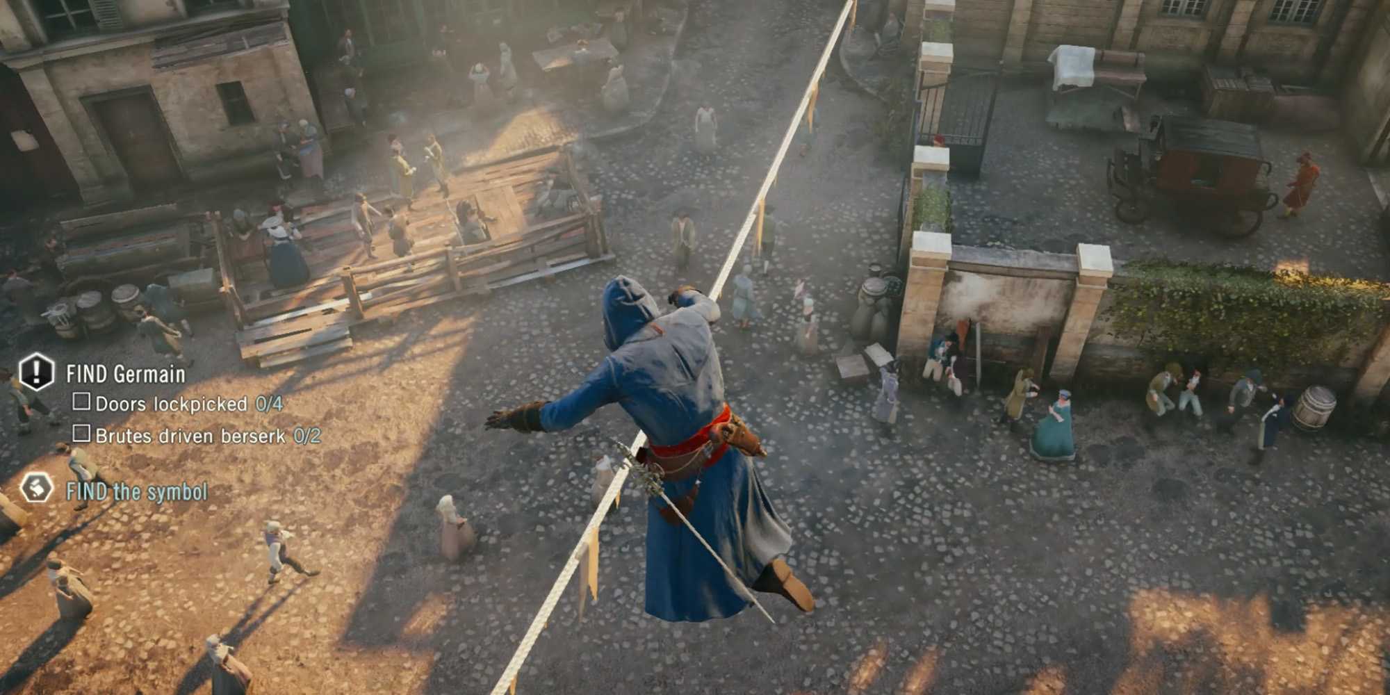 assasssin's creed unity jumping over a crowd