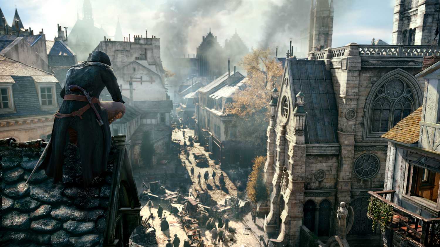assassins creed unity chilling on a rooftop