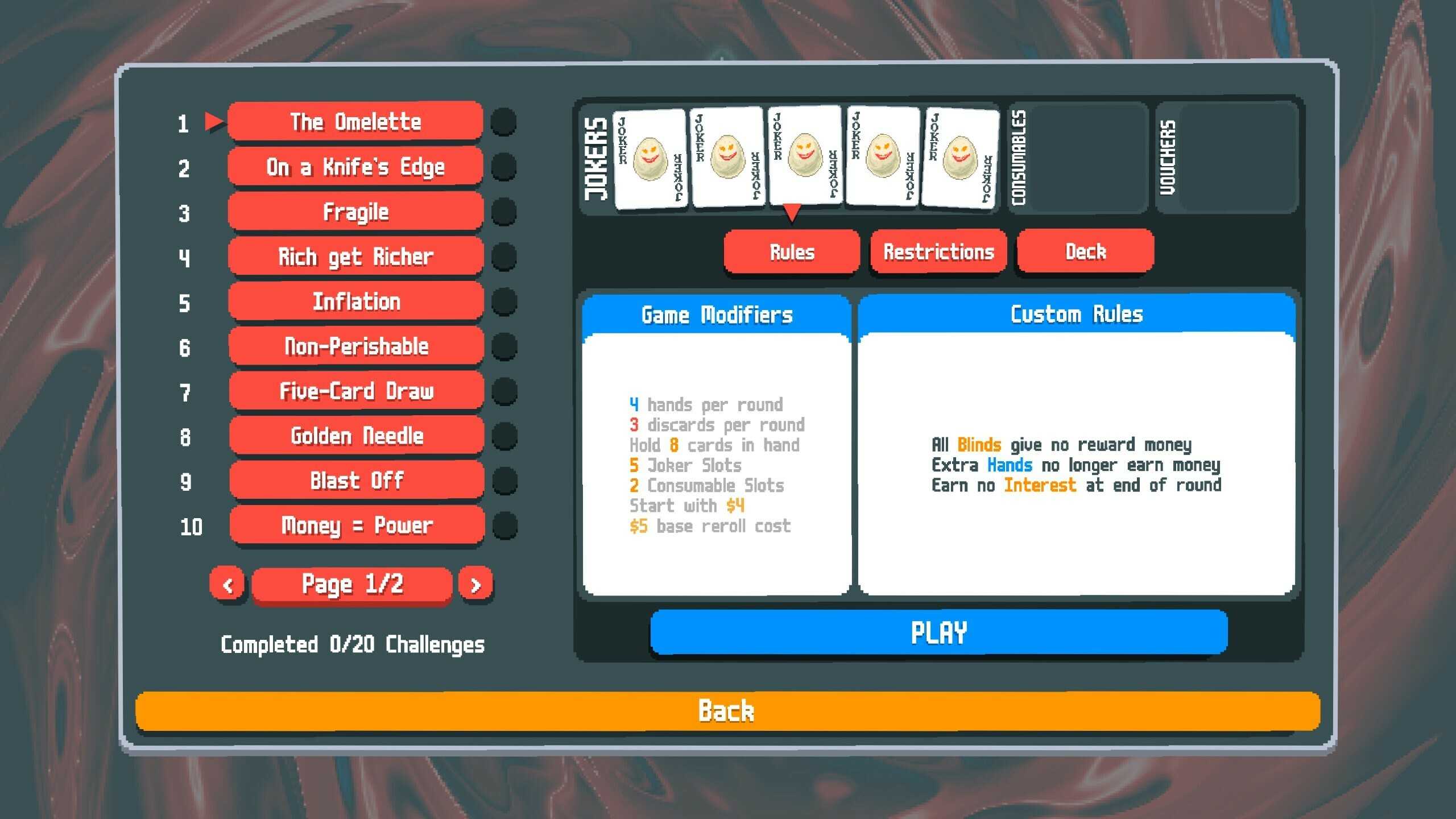 Different game modes in Balatro