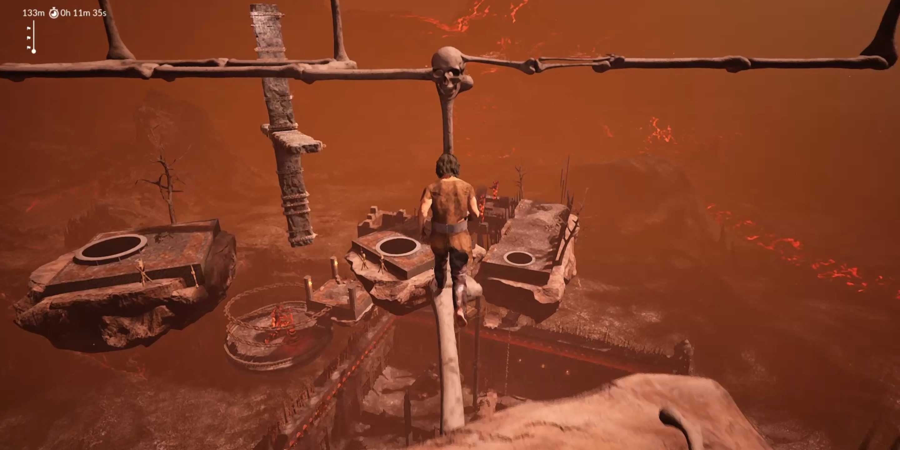 A character leaping to another platform in Chained together
