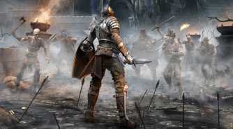 demon souls key art with a knight and a bunch of knights