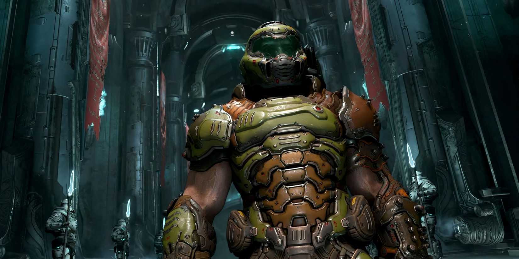 A screenshot of the Doom Slayer in Doom Eternal