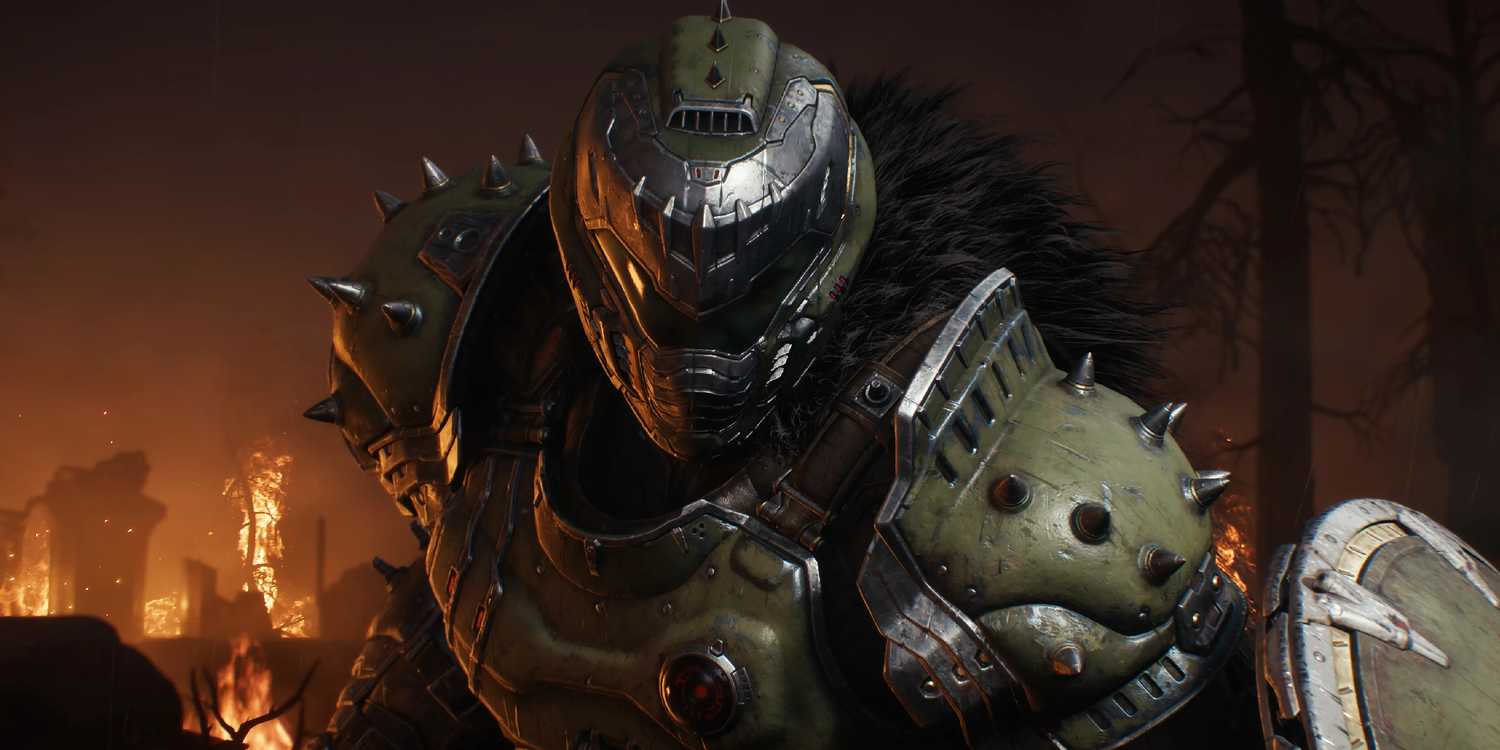A close up of the Doom Slayer in Doom: The Dark Ages