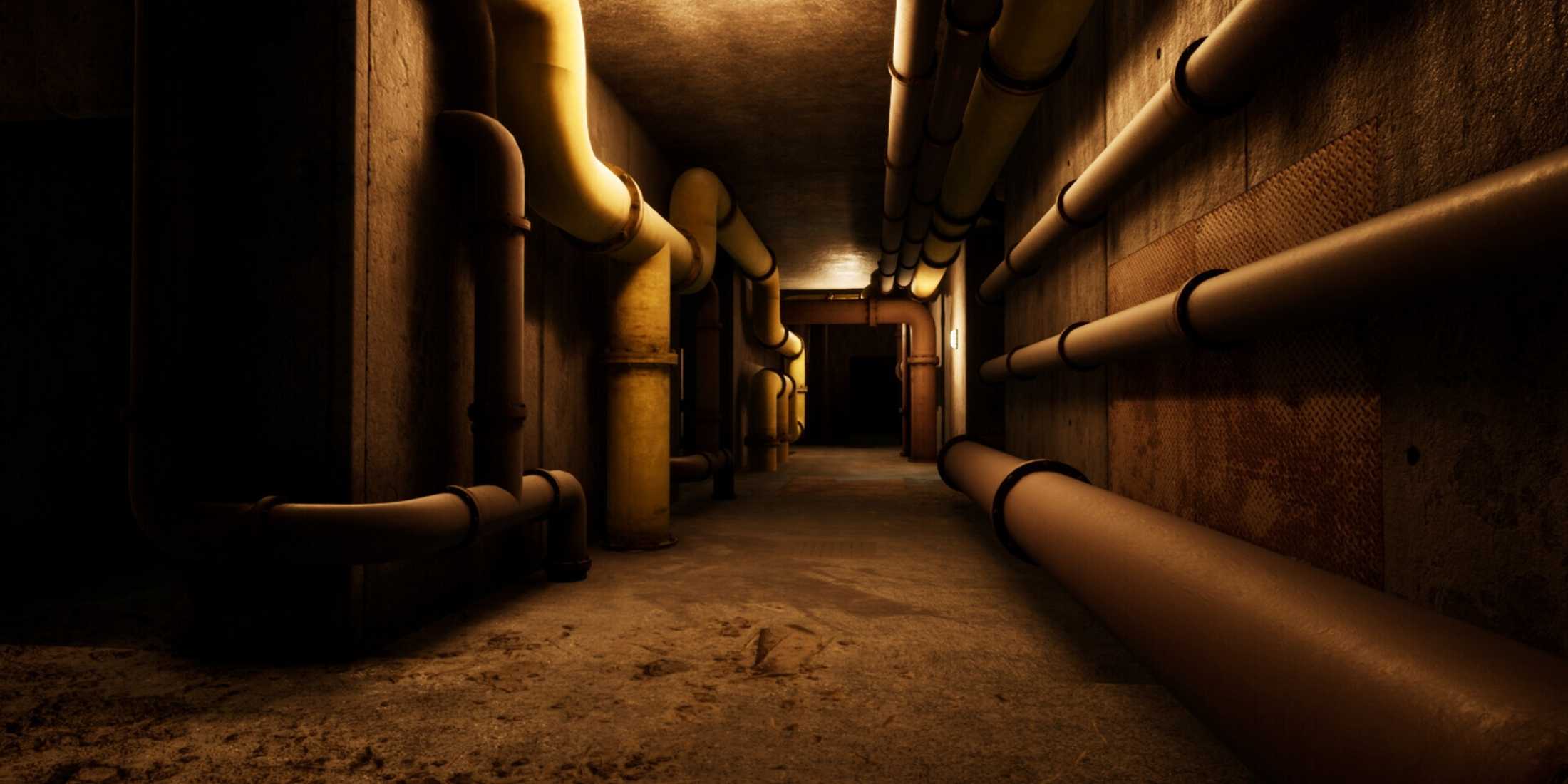 Pipes running along a corridor