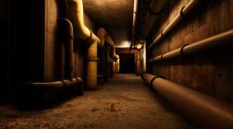 Pipes running along a corridor