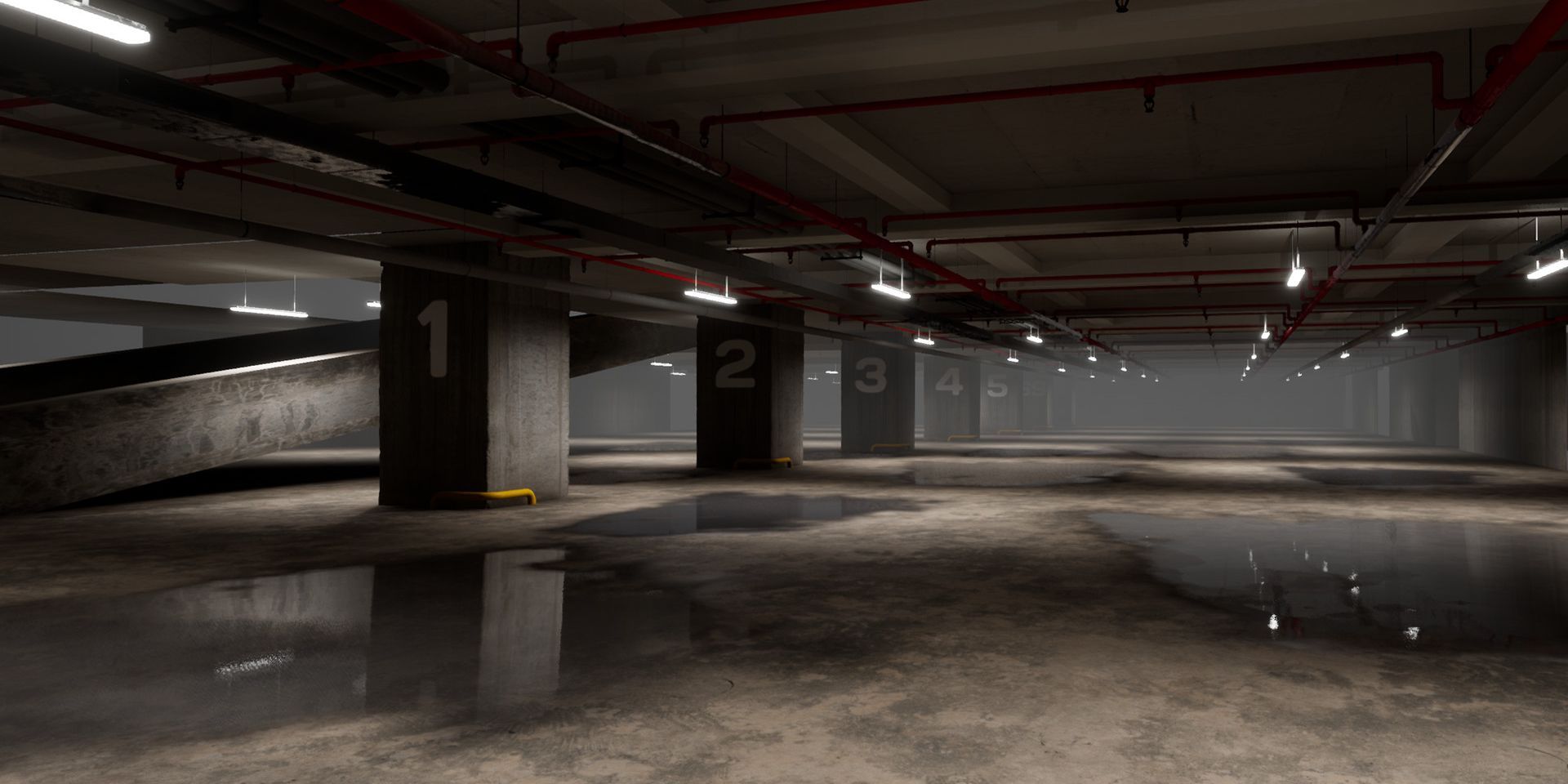 A dark and empty parking garage