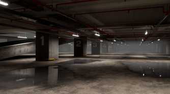 A dark and empty parking garage