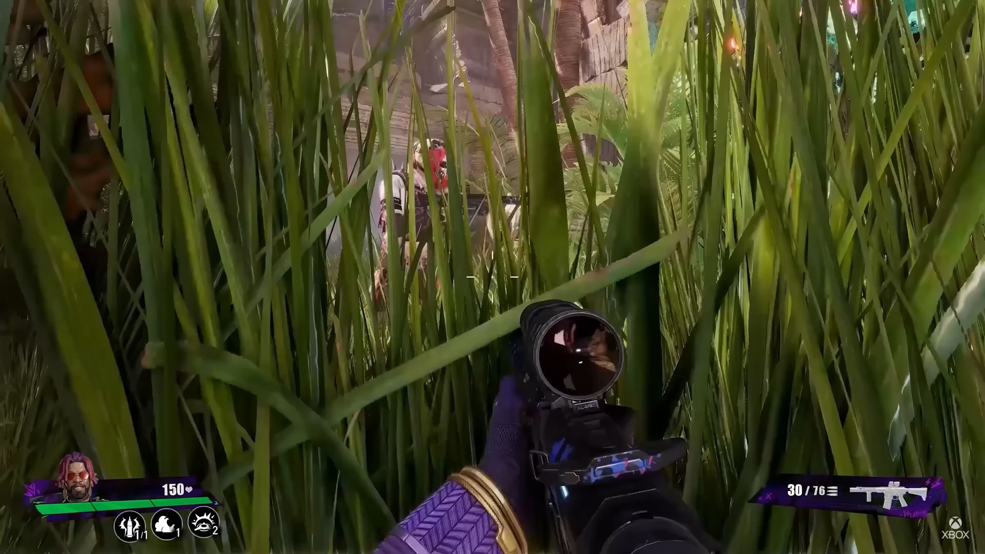 fragpunk gameplay of a Lancer hiding in a patch of grass
