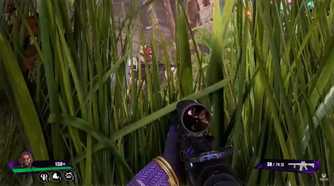 fragpunk gameplay of a Lancer hiding in a patch of grass
