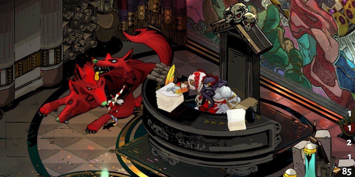 hades Zagreus petting Cerberus