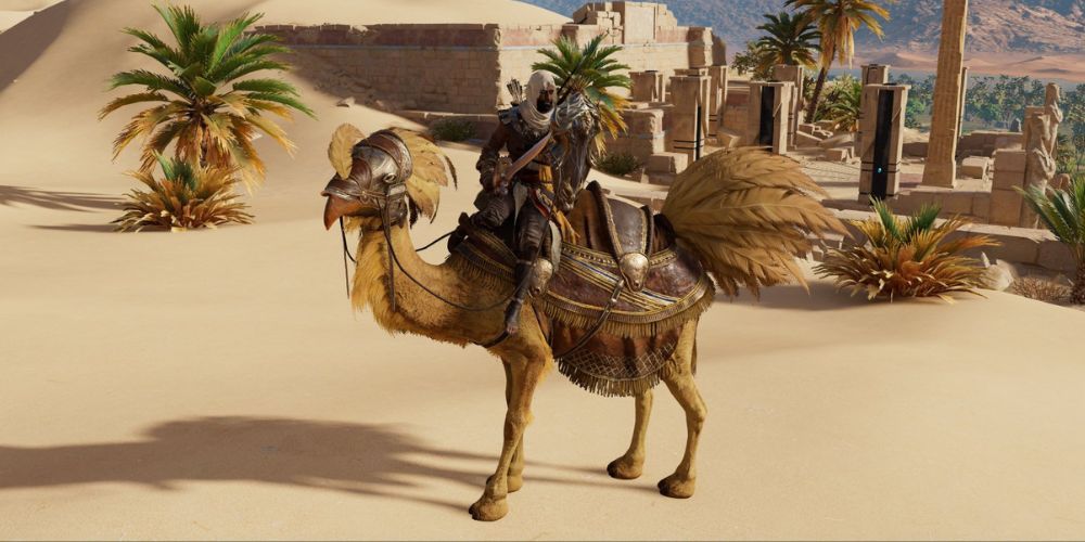 Assassin's Creed Origins Bayek on a camel