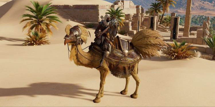 Assassin's Creed Origins Bayek on a camel
