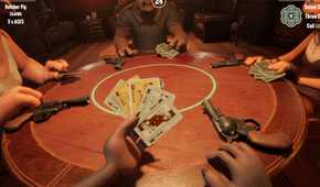 A hand of cards with a gun next to the player