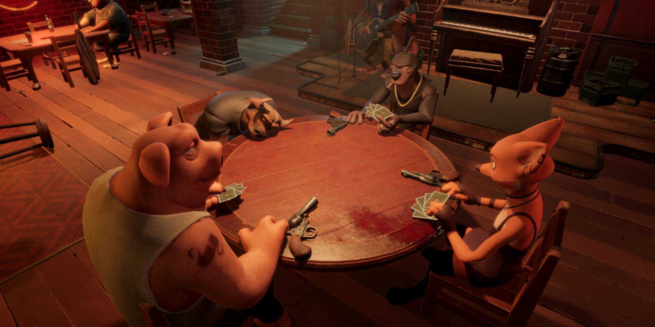A top down view of a scene from Liar's Bar