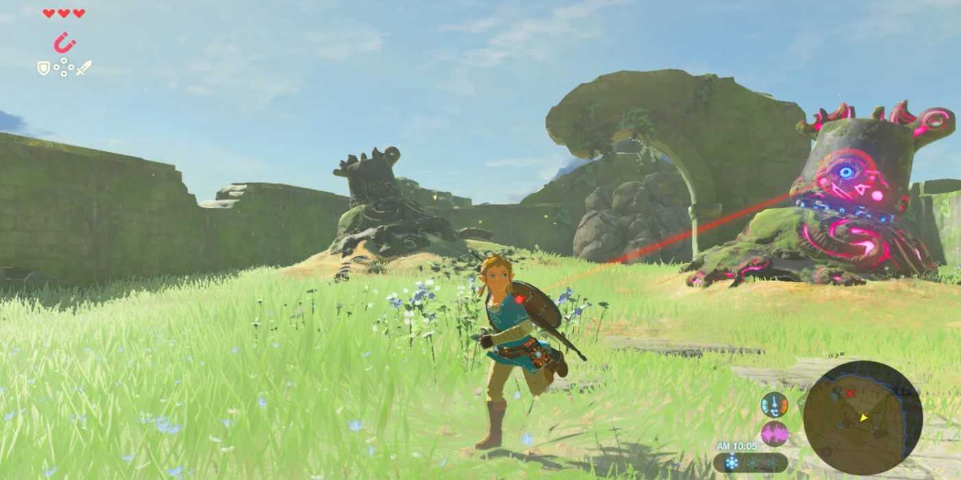 Link being targeted by a guardian in breath of the wild