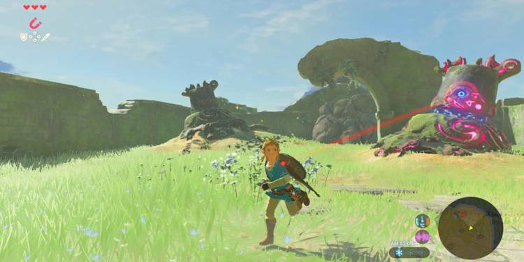 Link being targeted by a guardian in breath of the wild
