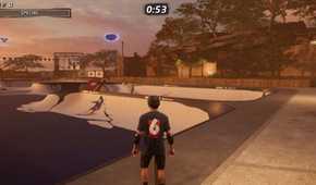 Screenshot from Tony Hawk's Pro Skater 1+2 video game of man at skatepark.