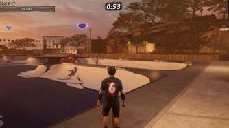 Screenshot from Tony Hawk's Pro Skater 1+2 video game of man at skatepark.