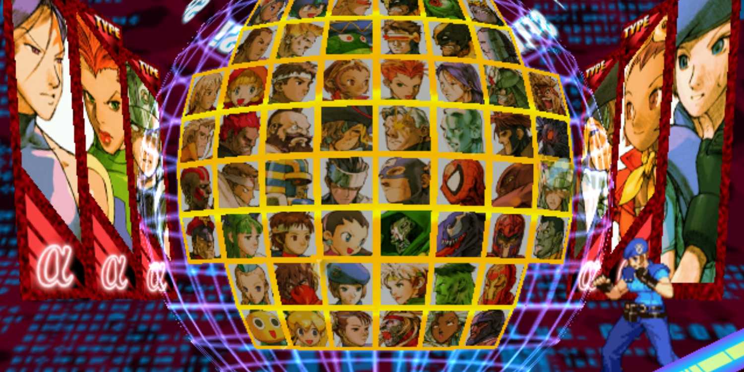 A screenshot of the character select in Marvel vs Capcom 2