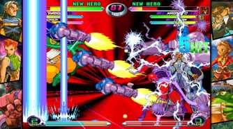 A screenshot of Storm battling Sentinel in Marvel vs. Capcom Fighting Collection: Arcade Classics.