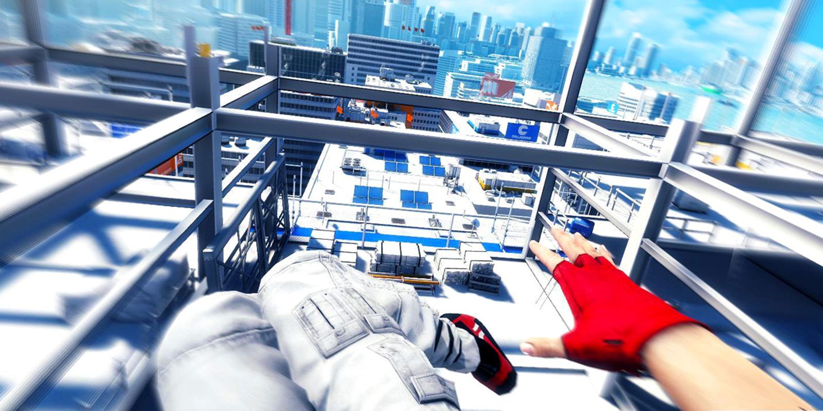 Mirror's edge player on top of a building