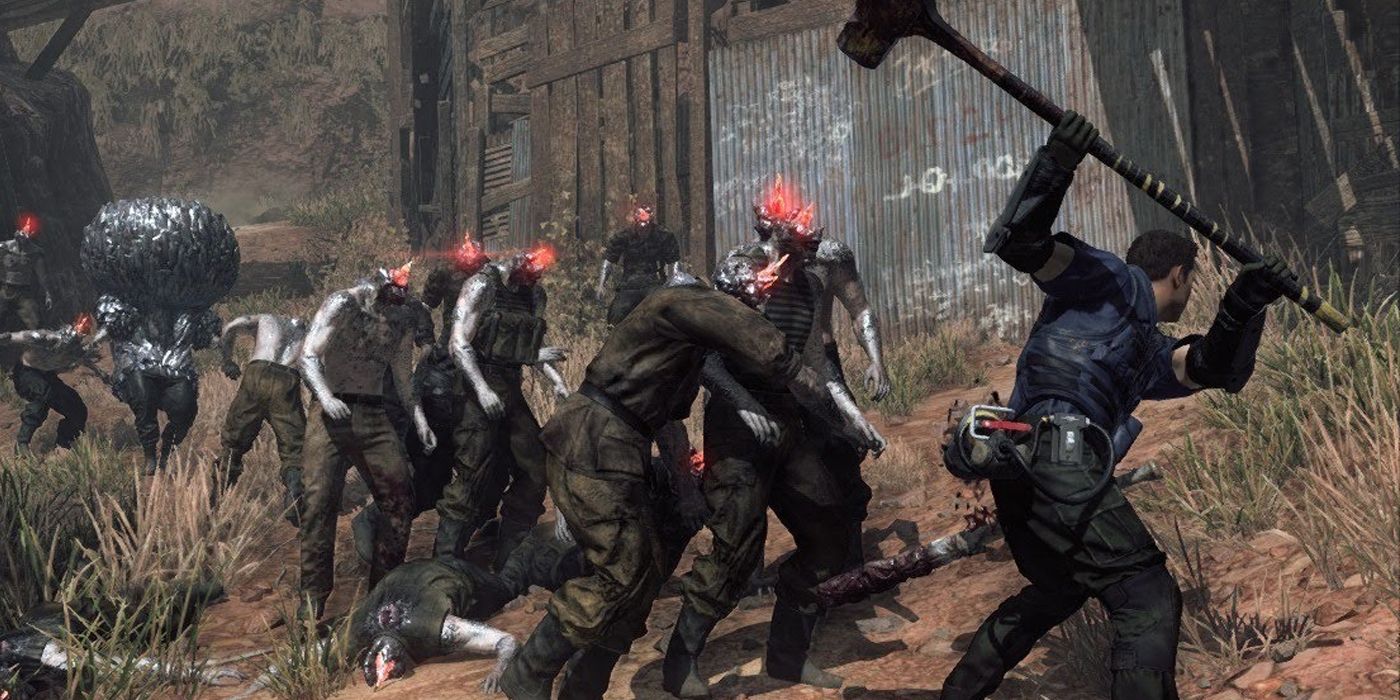 A player fighting off infected monsters