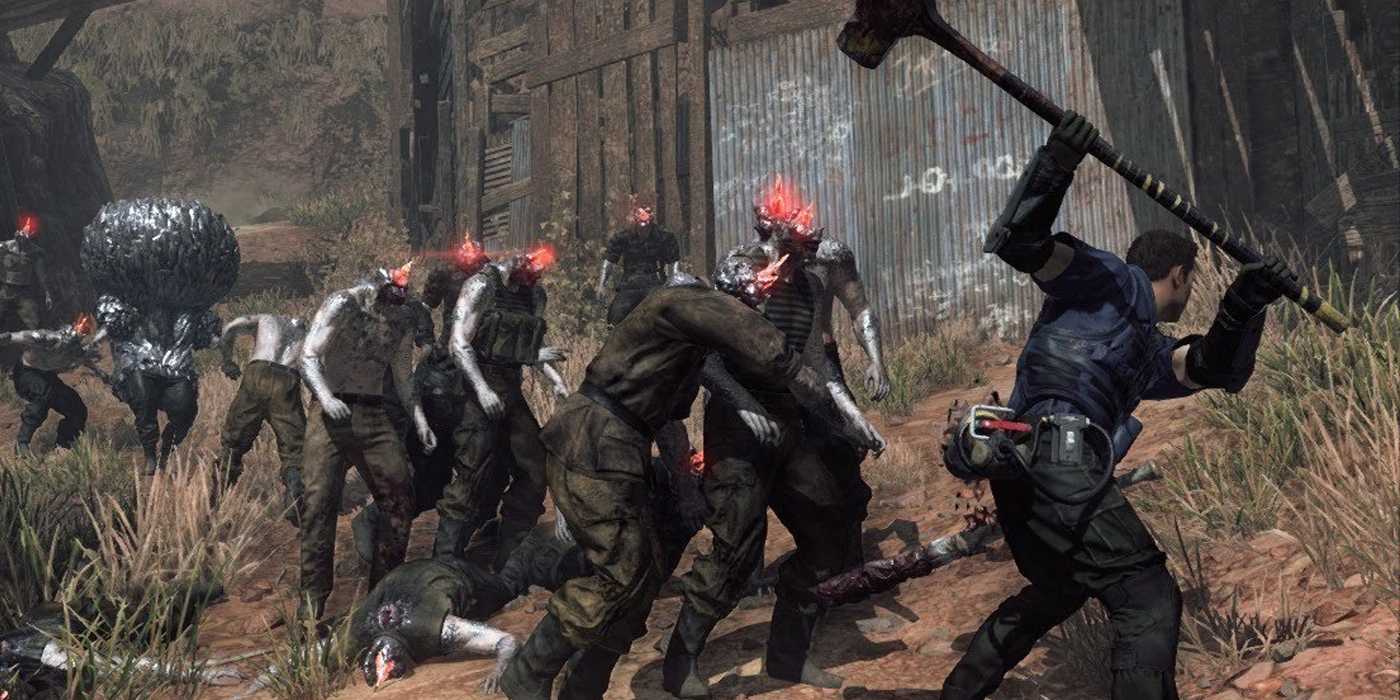 A player fighting off infected monsters