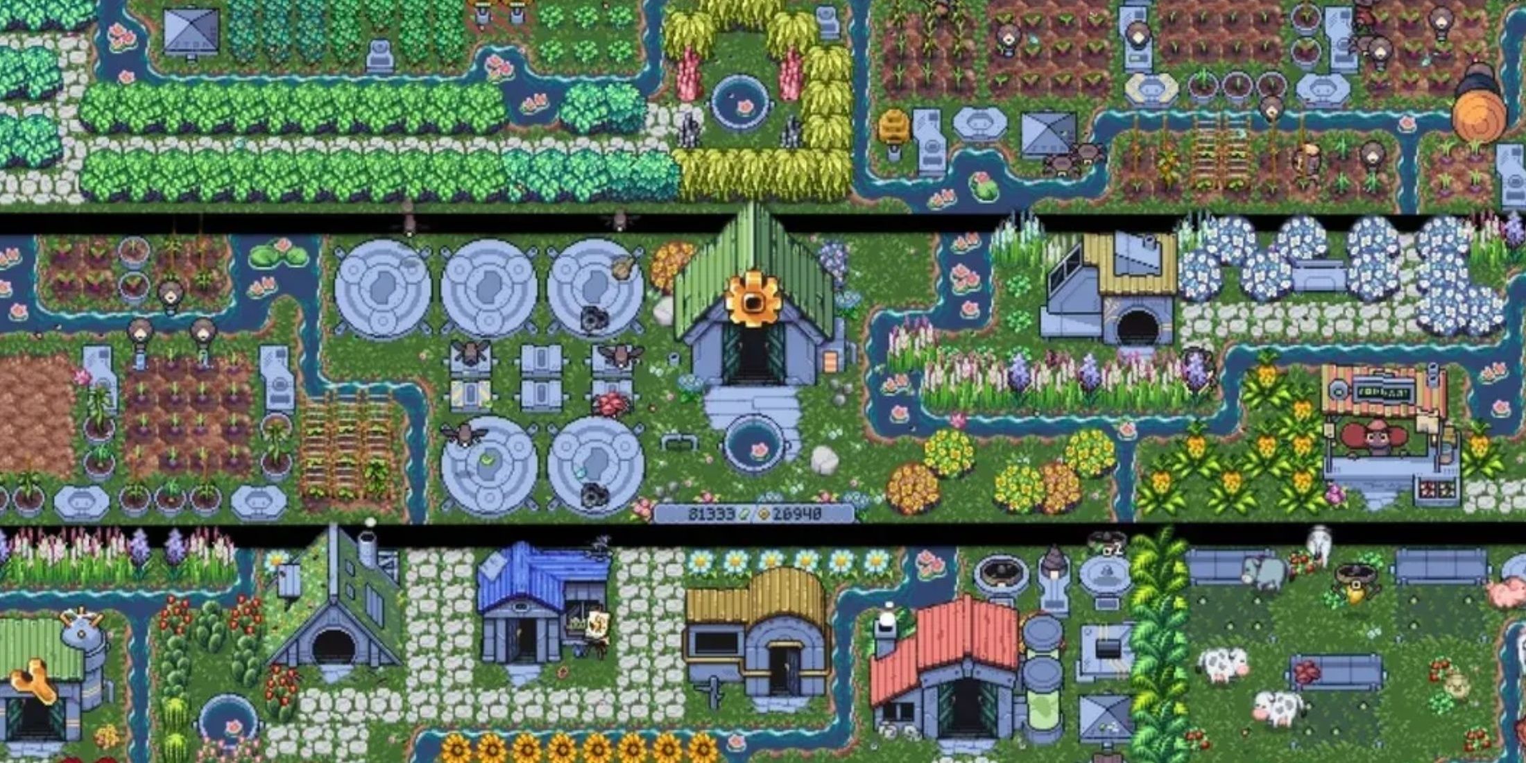 rusty's retirement, large multi-level farm
