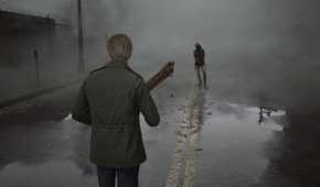 James fighting a monster on a foggy street