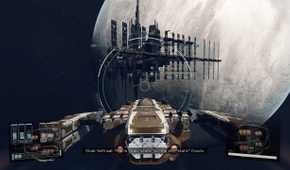 A screenshot of space flight in Starfield