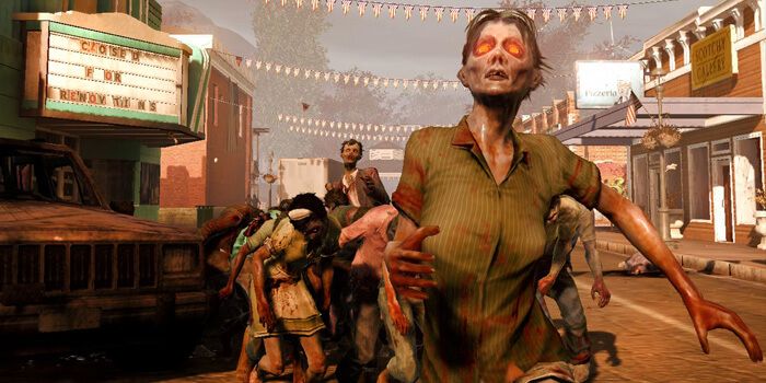 A horde pf zombies in a town centre