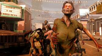 A horde pf zombies in a town centre