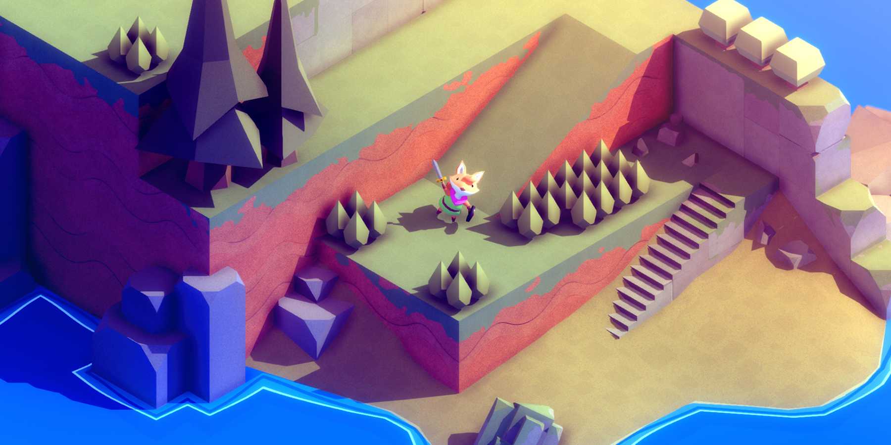 Screenshot from Tunic video game of fox character waving to the player.
