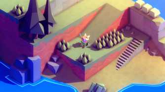 Screenshot from Tunic video game of fox character waving to the player.