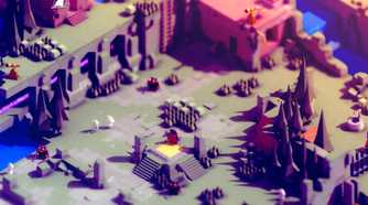 Screenshot from video game Tunic of forest-looking game world from isometric zoomed out view