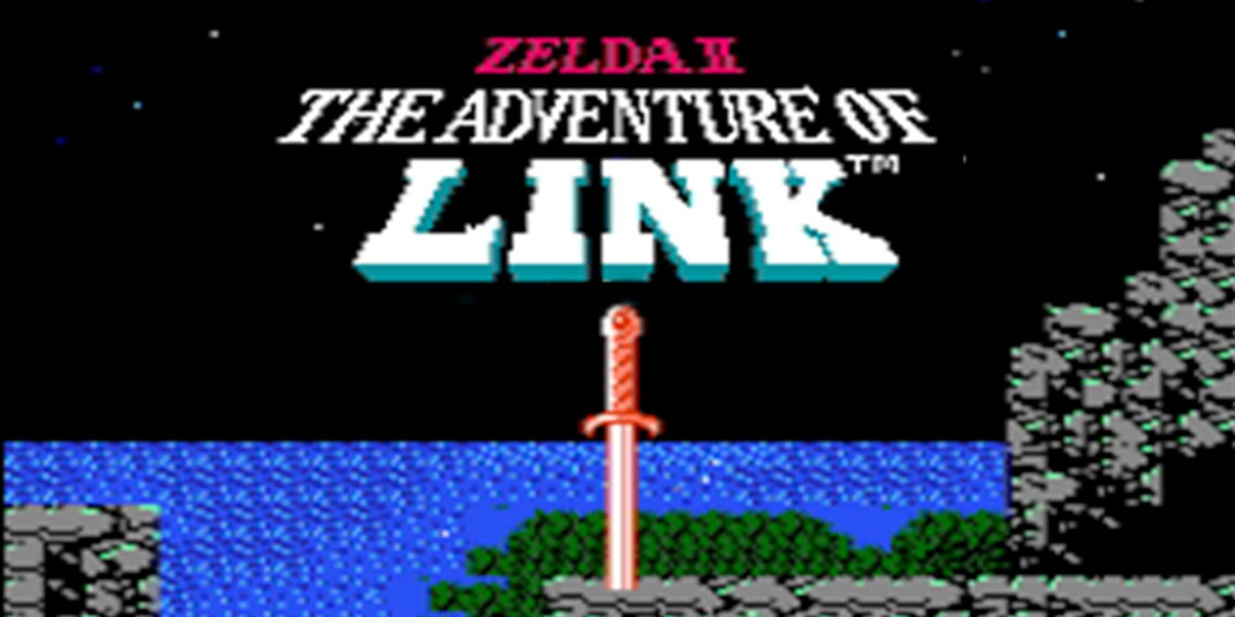 A screenshot of the title screen for Zelda II: The Adventure of Link